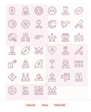 Thin Line Style Team Vector Icons with 40 Retina Ready Pixel Aligned Designs Stock Illustration