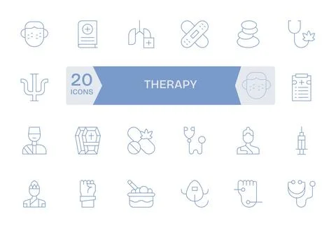 Thin Line Style Therapy Vector Icons with 24 128x128 Detail Enhanced Designs Stock Illustration