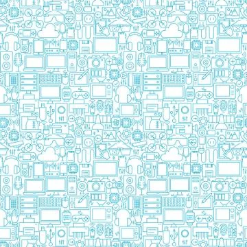 Thin Line Technology Gadgets White Seamless Pattern Stock Illustration