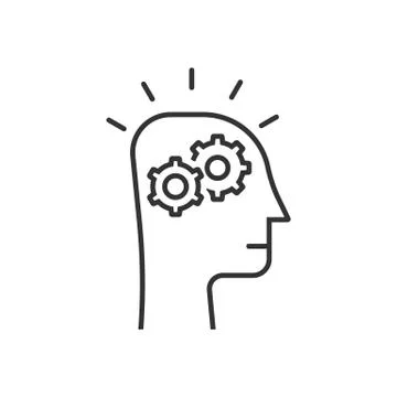 Thin line thinking process in black human head Stock Illustration