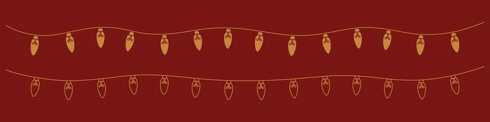 Thin line trendy string festive Christmas light garland borders. Retro style Illustrazione stock
