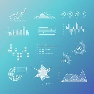 Thin line vector graphs, charts, diagrams with flat elements Illustrazione stock