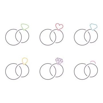 Thin line vector wedding rings symbols Иллюстрация