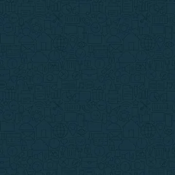 Thin Line Web and Mobile User Interface Dark Seamless Pattern Stock Illustration