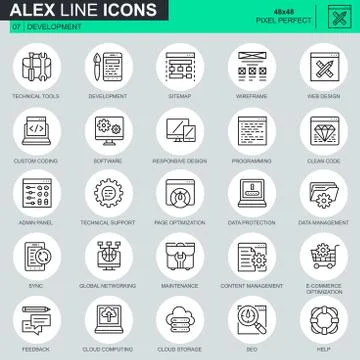 Thin line web design and development icons set 스톡 일러스트