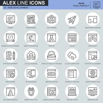 Thin line web design and development icons set Illustrazione stock