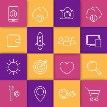 Thin line web icons, basic line icons for websites and mobile app interfaces, Stock Illustration