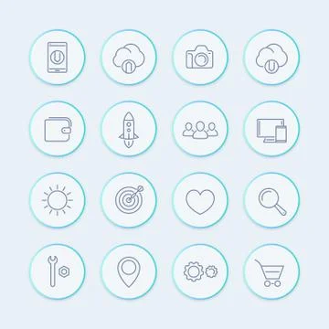 Thin line web icons, basic interface line icons for websites and mobile app,  Stock Illustration