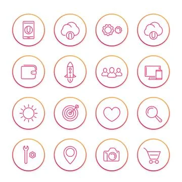 Thin line web icons set, basic interface elements for websites and mobile app Stock Illustration