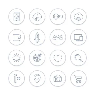 Thin line web icons set, basic interface elements for websites and mobile app Stock Illustration