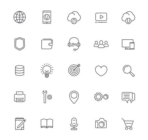 Thin line web icons set on white Stock Illustration