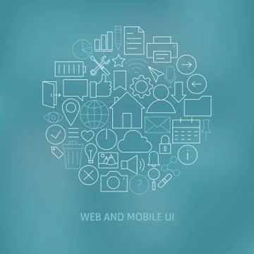 Thin Line Website and Mobile User Interface Icons Set Circle Concept Stock Illustration