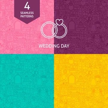Thin Line Wedding Pattern Set 스톡 일러스트