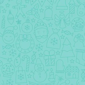 Thin Line Winter Happy New Year Seamless Blue Pattern Stock Illustration
