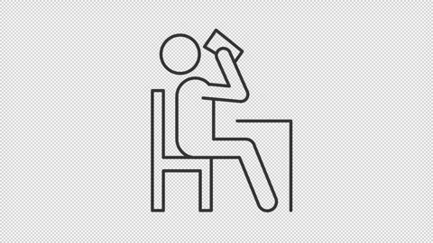Thin linear black animation of person drinking in chair icon Stock Footage 274537207
