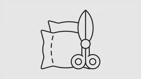 Thin linear black animation of pillow and scissors icon Stock Footage 275324522