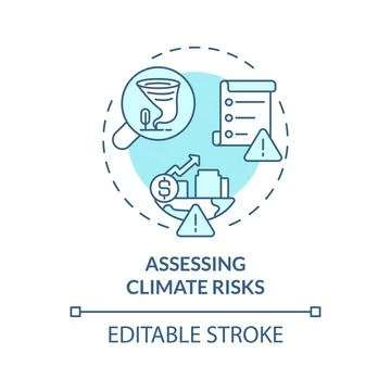 Thin linear blue icon assessing climate risks concept Illustrazione stock