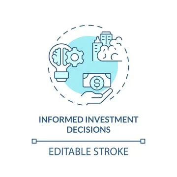 Thin linear blue icon informed investment decisions concept Stock Illustration