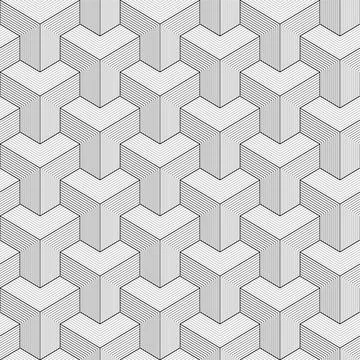 Thin Lines Isometric Cubes Seamless Pattern Stock Illustration