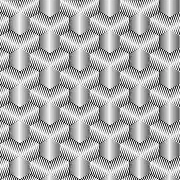 Thin Lines Isometric Cubes Seamless Pattern Stock Illustration
