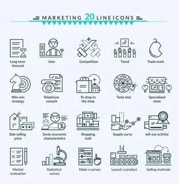 Thin Lines Web Icons Set of Marketing Stock Illustration