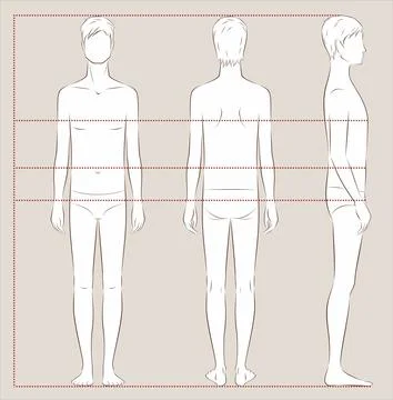 Thin man figure. Front, back, side. Illustrazione stock