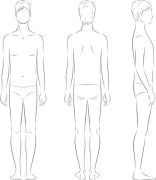 Thin man figure. Front, back, side. Stock Illustration