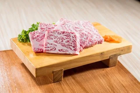 Thin marbled raw beef for grill Foto stock