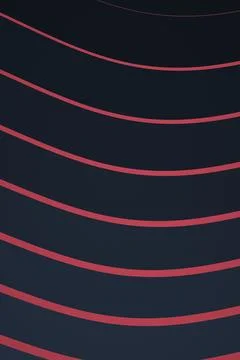 Thin muted red curves arc across a deep navy field in a restrained geometri.. Illustrazione stock