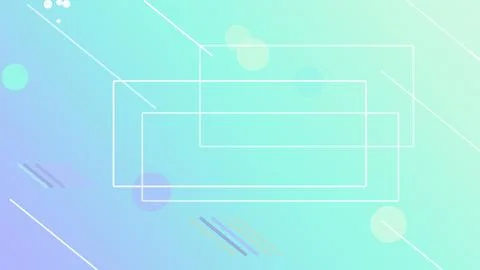 Thin neon rectangle frames and scattered dots float across a calm aqua grad.. 库存插图