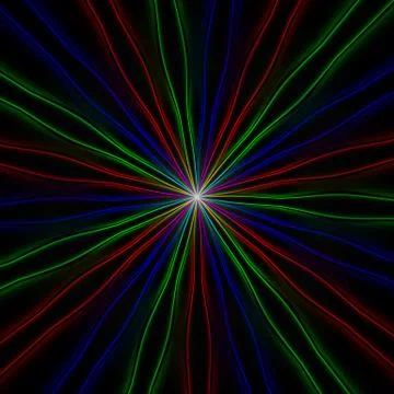 Thin neon rgb rays from center to the edge Stock Illustration