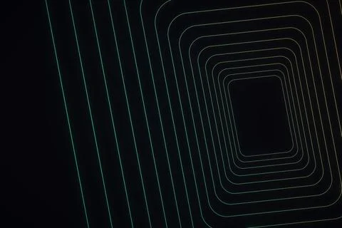 Thin nested rounded rectangles glow in teal, green and muted gold, shifted .. 스톡 일러스트