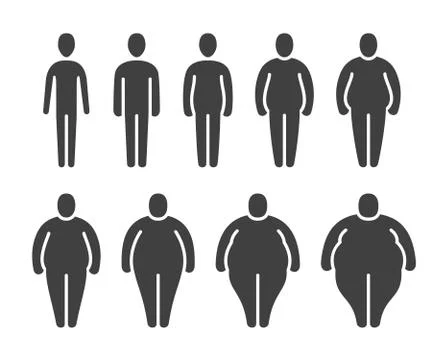 Thin, normal, fat overweight body stick figures. Different proportions of people Stock Illustration
