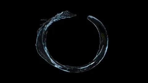 Thin open ring of turbulent light blue water - on black , + alpha (FULL HD) Video stock 70417609