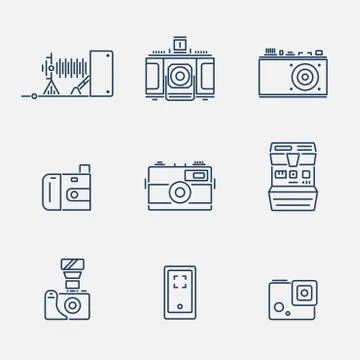 Thin outline camera icons Illustrazione stock