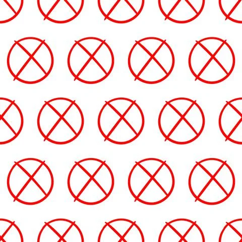 Thin outline cross in a circle hand drawn icon seamless pattern. Vector red s Illustrazione stock