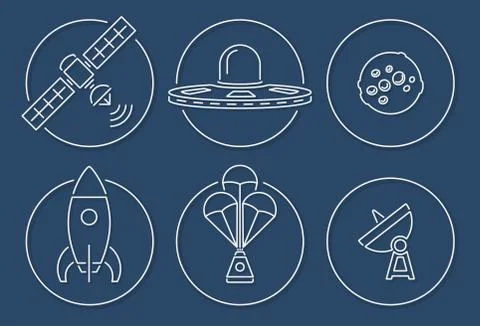 Thin outline space icons in circle Stock Illustration