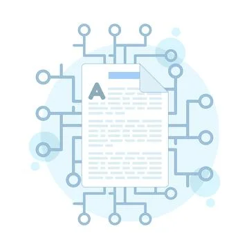 Thin outline vector illustration of AI-generated content marketing. Illustrazione stock