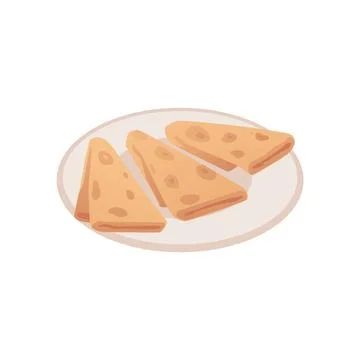 Thin pancakes on plate, cartoon three thin pancakes folded into a triangles Illustrazione stock