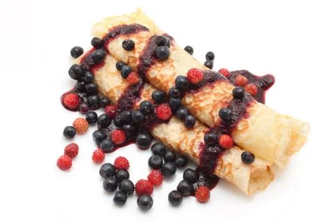 Thin pancakes with sauce Stock Photos