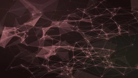 Thin pink lines, glowing points, and translucent geometric facets create a .. Stock Illustration