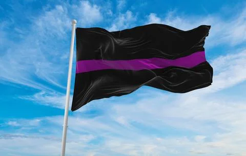 Thin Purple Line flag waving at cloudy sky background on sunset, panoramic vi Stock Illustration