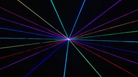 Thin rainbow laser beams on black background, alpha matte Stock Photos
