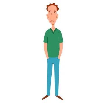 A thin, red-haired man with his hands in his pockets. Stock Illustration