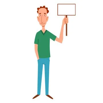 A thin, red-haired man with a sign for the text in his hand. Stock Illustration