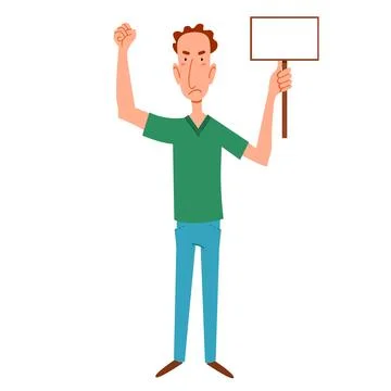 A thin, red-haired man with a sign for the text in his hand. A protesting person Stock Illustration