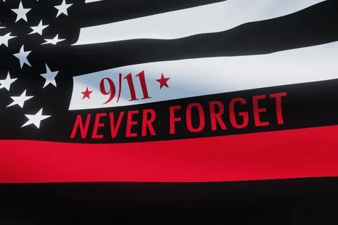 Thin Red Line Firefighter Flag. USA flag. Remembering, memories on fallen fir Stock Illustration