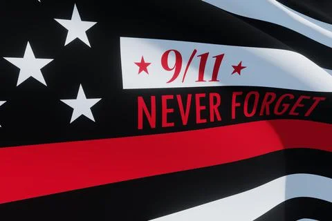 Thin Red Line Firefighter Flag. USA flag. Remembering, memories on fallen fir Stock Illustration