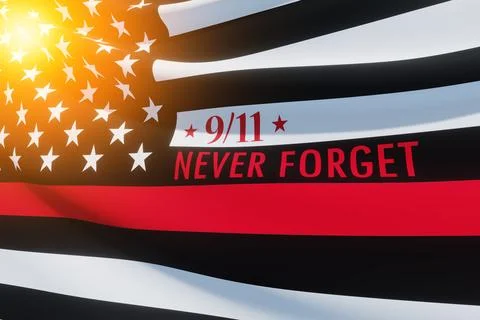 Thin red line firefighter flag with light spot. Remembering, memories on fallen Stock Illustration