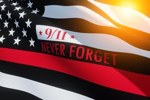 Thin red line firefighter flag with light spot. Remembering, memories on fa.. Stock Photos